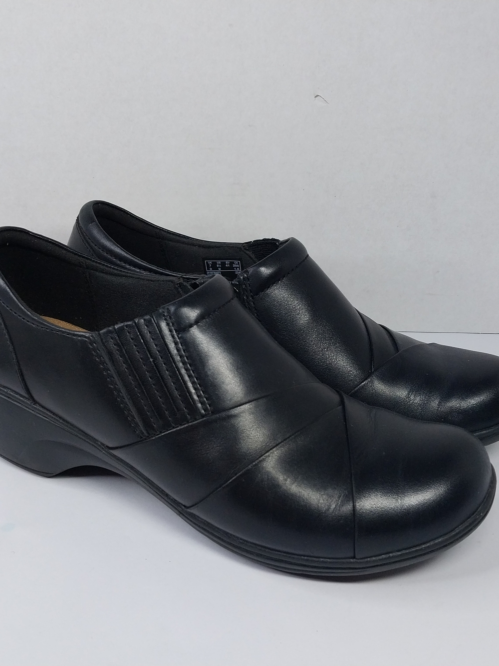 Clark Channing Essa Bootie Shoe Size 9.5 Black Leather Loafer Wedge Heel Clogs